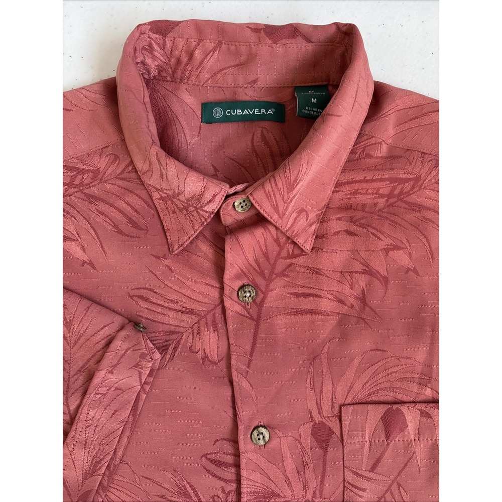 Cubavera Men's Medium‎ Pink Salmon Tropical Leaf Short Sleeve Button Up Shirt